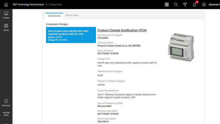 Standardised product change notifications